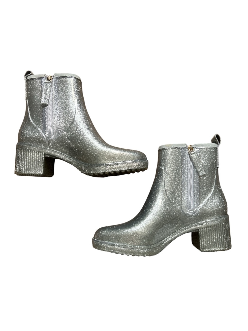 Kate Spade New York Puddle Booties in Silver Glitter | Rain boots